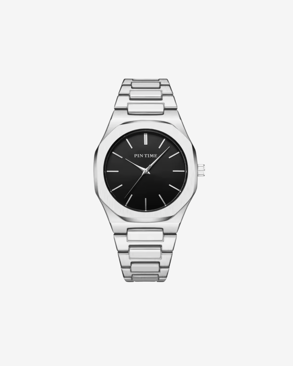 שעון כסף עם לוח שחור